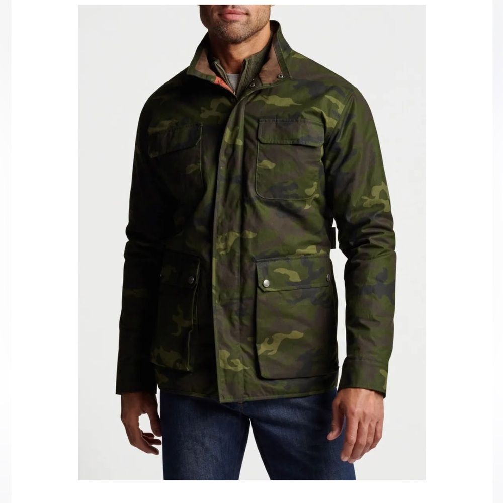 NEW Peter Millar Men's XL Olive Branch Camo Waxed Cotton Field Jacket $328 (F-5) - Picture 6 of 8